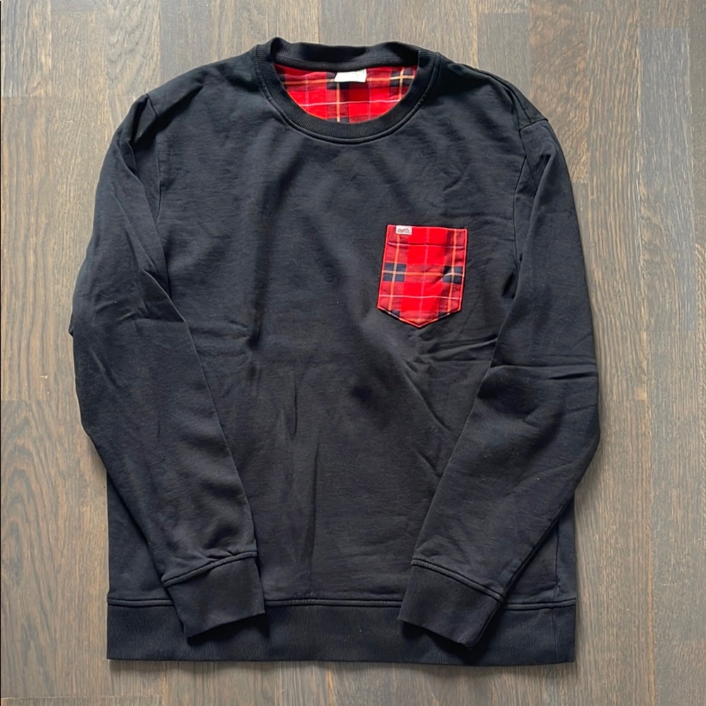 Jack & Jones Crew Neck Black Sweater w/ Red Plaid Pocket